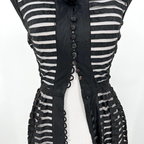 VINTAGE 50s Dress Womens XS Black Sheer Stripe Tulle Fit and Flare Layering - Picture 9 of 13